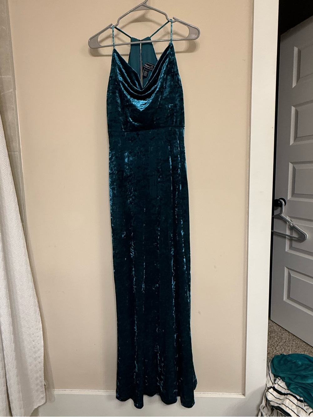 Morgan & Co. Teal Velvet Cowl Maxi Dress